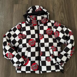 Santa Cruz Skateboards Black and White Checkered Puffer Jacket